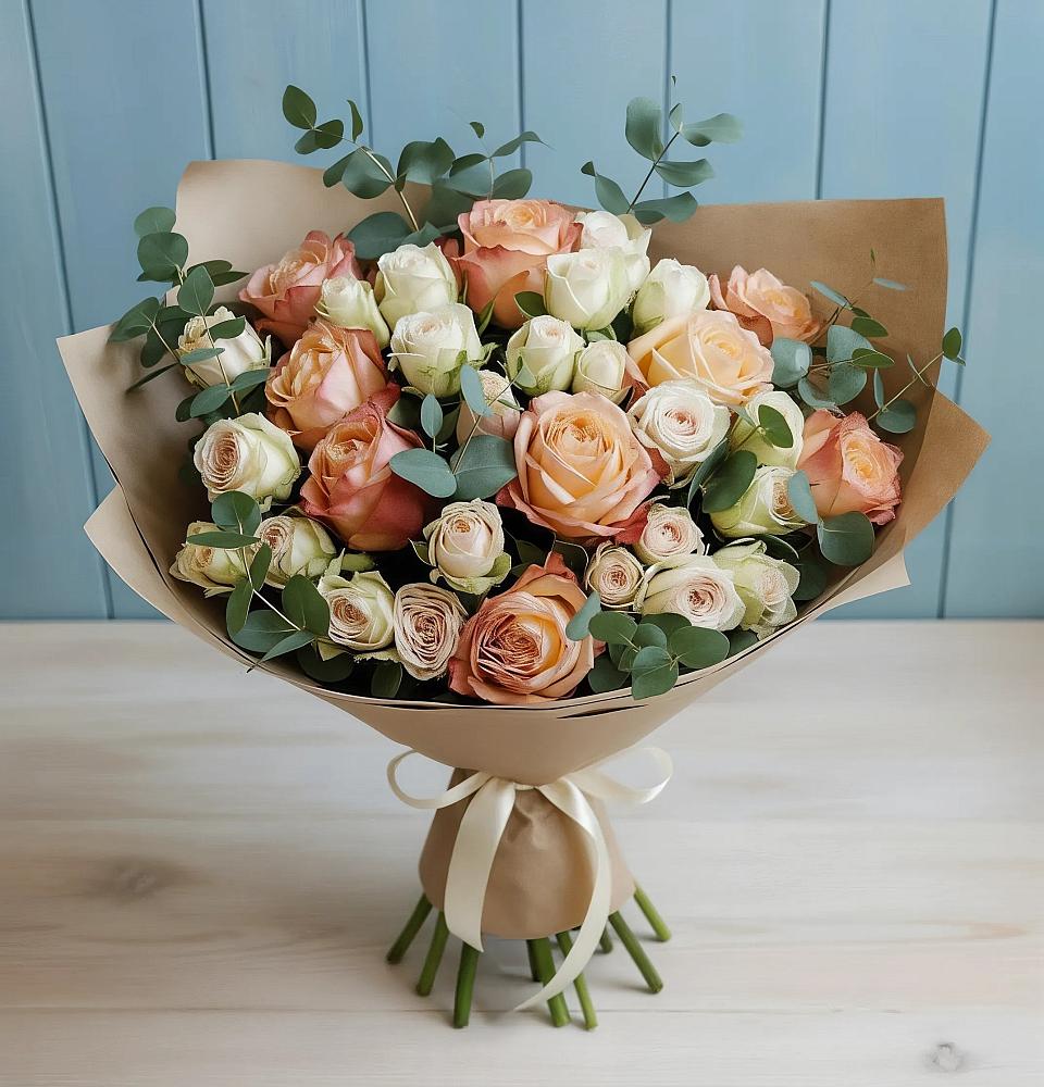 Букет цветов из: Альстромерии и Розы в Сафоново Смоленской области