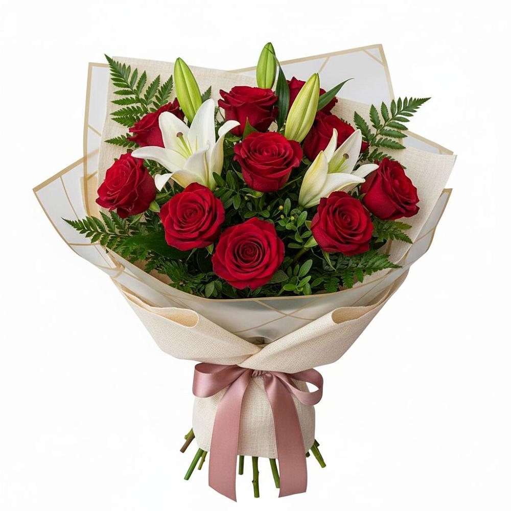 Букет цветов из: Лилии и Розы в Сафоново Смоленской области