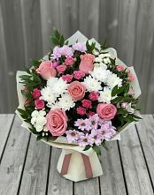 Букет цветов из:  Альстромерии, Гвоздики, Розы и Хризантемы #REPLACE_PRED# Сафоново Смоленской области