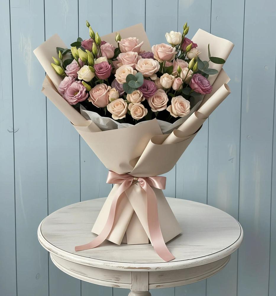 Букет цветов из: Розы и Лизиантусы в Сафоново Смоленской области