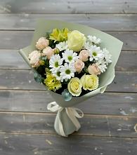 Букет цветов из:  Альстромерии, Розы и Хризантемы в Сафоново Смоленской области