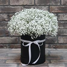 Цветочная композиция из Гипсофила в шляпной коробке в Сафоново Смоленской области